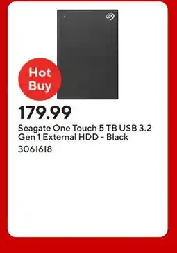 Staples Seagate One Touch 5 TB USB 3.2 Gen 1 External HDD - Black offer