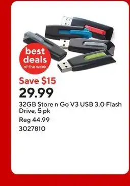 Staples 32GB Store n Go V3 USB 3.0 Flash Drive, 5 pk offer