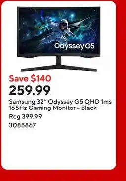 Staples Samsung 32 Odyssey G5 QHD 1ms 165Hz Gaming Monitor - Black offer