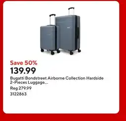 Staples Bugatti Bondstreet Airborne Collection Hardside 2-Pieces Luggage Set - Storm Blue offer