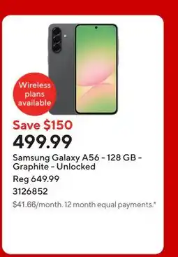 Staples Samsung Galaxy A56 - 128 GB - Graphite - Unlocked offer
