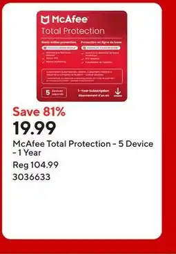 Staples McAfee Total Protection - 5 Device - 1 Year offer
