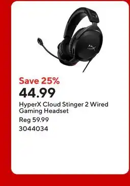 Staples HyperX Cloud Stinger 2 Wired Gaming Headset offer