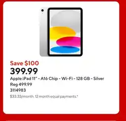 Staples Apple iPad 11 - A16 Chip - Wi-Fi - 128 GB - Silver offer