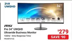 Visions Electronics MSI Pro 34 UWQHD Ultrawide Business Monitor offer