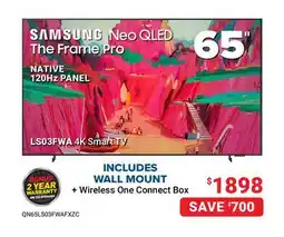 Visions Electronics SAMSUNG Neo QLED 65 The Frame Pro NATIVE 120Hz PANEL offer