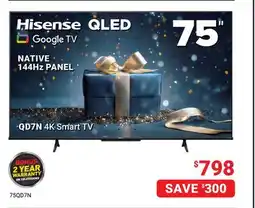 Visions Electronics Hisense 75 QLED NATIVE 144Hz Panel QD7N 4K Smart TV offer