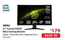 Visions Electronics MSI 27 Curved WQHD MAG Gaming Monitor offer