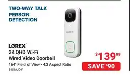 Visions Electronics Lorex 2K QHD Wi-Fi Wired Video Doorbell offer
