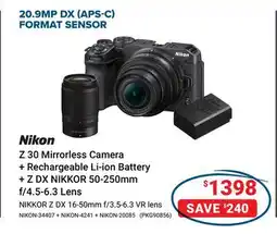 Visions Electronics Nikon Z 30 Mirrorless Camera + Rechargeable Li-ion Battery + Z DX NIKKOR 50-250mm f/4.5-6.3 Lens offer