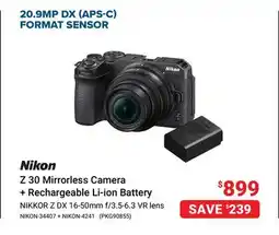 Visions Electronics Z 30 Mirrorless Camera + Rechargeable Li-ion Battery NIKKOR Z DX 16-50mm f/3.5-6.3 VR lens offer