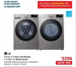 Visions Electronics 5.2 cu. ft. Front Load Washer + 7.4 Cu. Ft. Electric Dryer offer