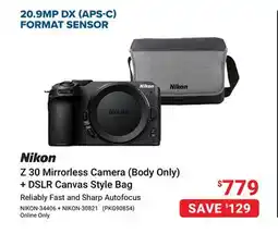 Visions Electronics Nikon Z 30 Mirrorless Camera (Body Only) + DSLR Canvas Style Bag offer