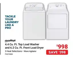 Visions Electronics Moffat 4.4 Cu. Ft. Top Load Washer and 6.2 Cu. Ft. Front Load Dryer offer