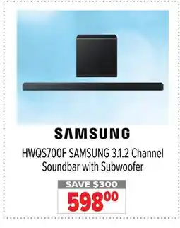 2001 Audio Video HWQS700F SAMSUNG 3.1.2 Channel Soundbar with Subwoofer offer