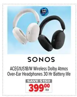 2001 Audio Video ACEG1US1B/W Wireless Dolby Atmos Over-Ear Headphones 30 Hr Battery life offer