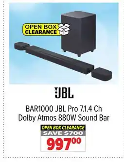 2001 Audio Video BAR1000 JBL Pro 7.1.4 Ch Dolby Atmos 880W Sound Bar offer