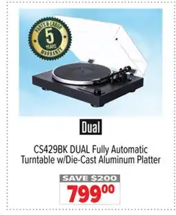 2001 Audio Video CS429BK DUAL Fully Automatic Turntable w/Die-Cast Aluminum Platter offer