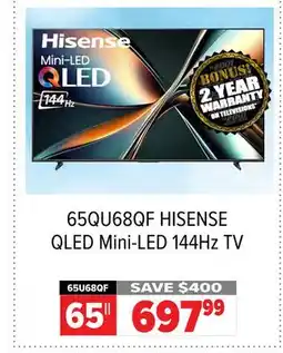 2001 Audio Video 65 65QU68QF HISENSE QLED Mini-LED 144Hz TV offer