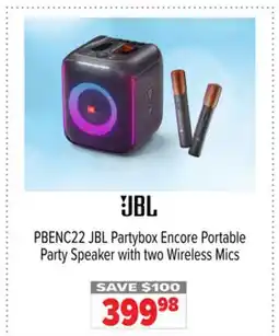 2001 Audio Video PBENC22 JBL Partybox Encore Portable Party Speaker with two Wireless Mics offer