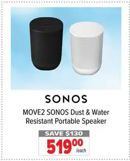 2001 Audio Video MOVE2 SONOS Dust & Water Resistant Portable Speaker offer