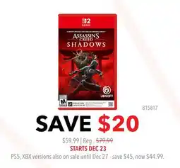 GameStop NINTENDO SWITCH ASSASSIN'S CREED SHADOWS offer