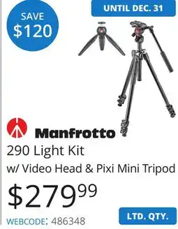 Vistek 290 Light Kit w/Video Head & Pixi Mini Tripod offer