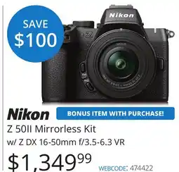 Vistek Z 50II Mirrorless Kit w/Z DX 16-50mm f/3.5-6 offer