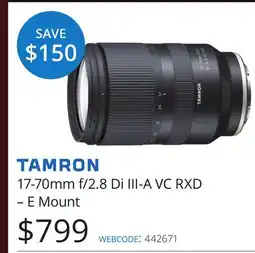 Vistek 17-70mm f/2.8 Di III-A VC RXD – E Mount offer
