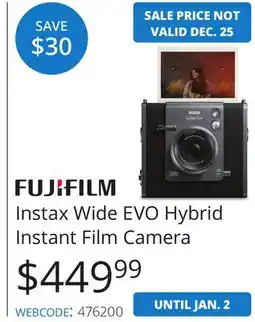 Vistek Fujifilm Instax Wide EVO Hybrid Instant Film Camera offer