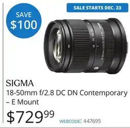 Vistek SIGMA 18-50mm f/2.8 DC DN Contemporary-E Mount offer