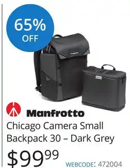 Vistek Manfrotto Chicago Camera Small Backpack 30 – Dark Grey offer
