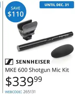 Vistek SENNHEISER MKE 600 Shotgun Mic Kit offer