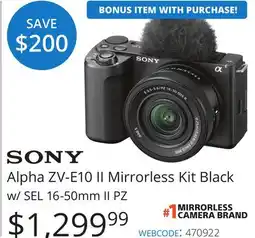 Vistek Alpha ZV-E10 II Mirrorless Kit Black w/ SEL 16-50mm II PZ offer