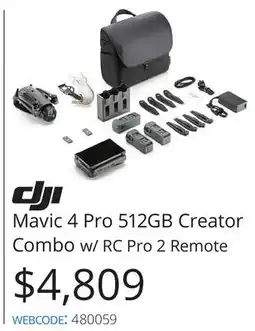 Vistek DJI Mavic 4 Pro 512GB Creator Combo w/ RC Pro 2 Remote offer