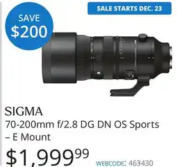 Vistek 70-200mm f/2.8 DG DN OS Sports – E Mount offer