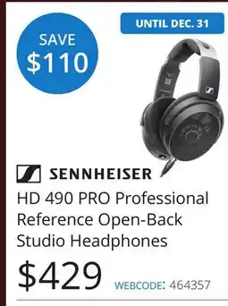 Vistek SENNHEISER HD 490 PRO Professional Reference Open-Back Studio Headphones offer