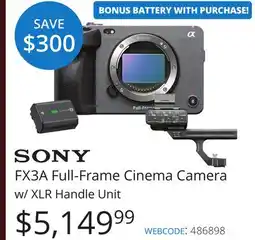 Vistek FX3A Full-Frame Cinema Camera w/ XLR Handle Unit offer