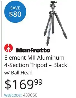 Vistek Element MII Aluminum 4-Section Tripod-Black w/Ball Head offer