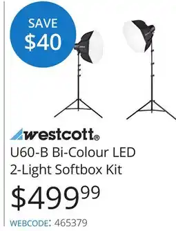 Vistek U60-B Bi-Colour LED 2-Light Softbox Kit offer