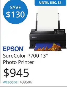 Vistek EPSON SureColor P700 13 Photo Printer offer