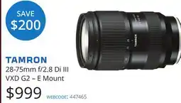 Vistek TAMRON 28-75mm f/2.8 Di III VXD G2 – E Mount offer