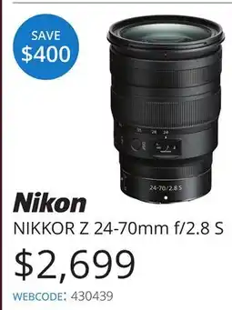 Vistek NIKKOR Z 24-70mm f/2.8 S offer