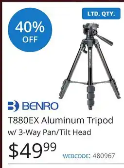 Vistek T880EX Aluminum Tripod w/ 3-Way Pan/Tilt Head offer