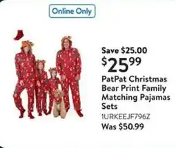 Walmart PatPat Christmas Bear Print Family Matching Pajamas Sets offer