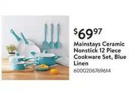 Walmart Mainstays Ceramic Nonstick 12 Piece Cookware Set, Blue Linen offer