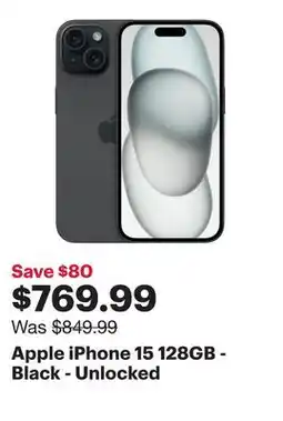 Best Buy Apple iPhone 15 128GB - Black - Unlocked offer