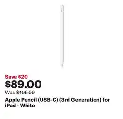 Best Buy Apple Pencil (USB-C) (3rd Generation) for iPad - White offer