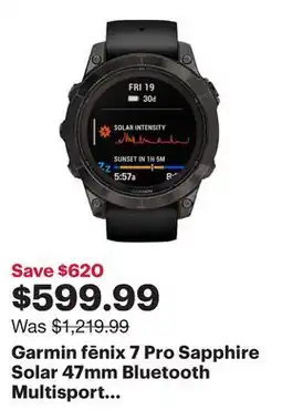 Best Buy Garmin fēnix 7 Pro Sapphire Solar 47mm Bluetooth Multisport Smartwatch - Carbon Grey/Black offer