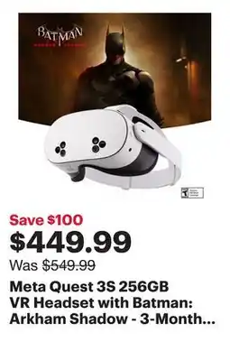 Best Buy Meta Quest 3S 256GB VR Headset with Batman: Arkham Shadow - 3-Month Trial of Meta Horizon+ offer